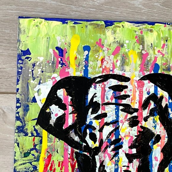 Colorful Elephant - Original Wall Art Handmade Mixed Media 11x14in Painting - Picture 3 of 7